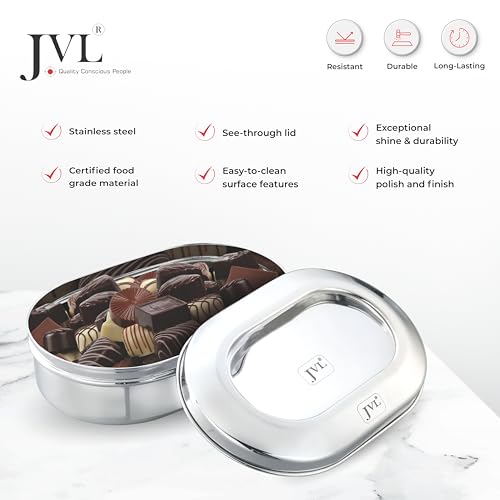 JVL Stainless Steel Kitchen's Storage Costa Capsule Shape Container Box with Steel Lid (1350 ml- Small) - Image 4