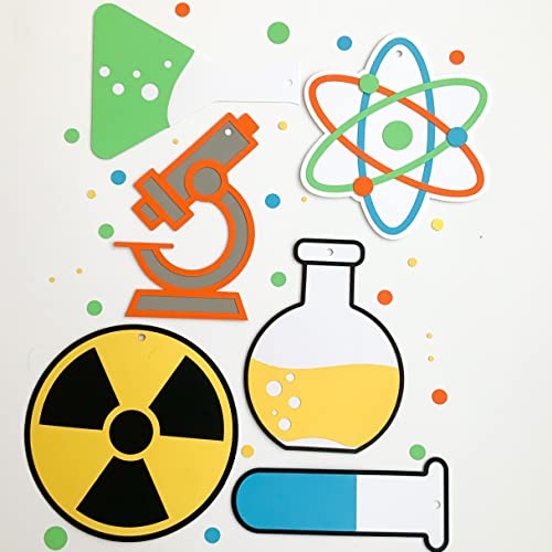 Pinfliers Science Theme Paper Hangings, 6 Pieces, Blue, Yellow, Green, Orange - Image 1