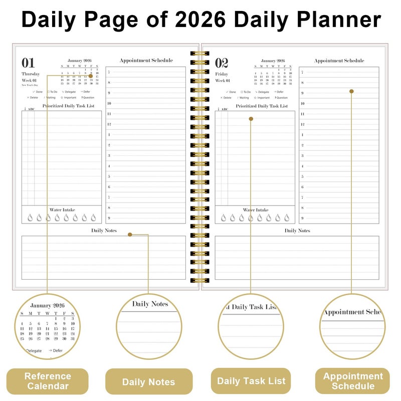Tuun Fuplan 2026 Daily & Monthly Planner Calendar - Daily Planner Calendar One Page Per Day from January 2026 to December 2026, Flexible Cover, 7" x 10", Storage Pocket, Crushed Flower - Image 4