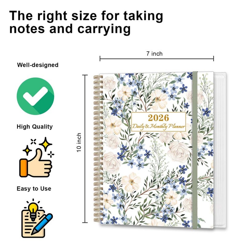 Tuun Fuplan 2026 Daily & Monthly Planner Calendar - Daily Planner Calendar One Page Per Day from January 2026 to December 2026, Flexible Cover, 7" x 10", Storage Pocket, Crushed Flower - Image 2