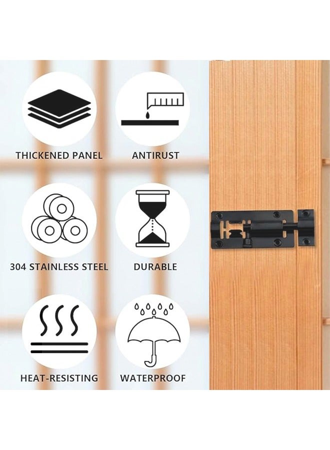 Slide Barrel Bolt Latch Sliding Latch Lock Stainless Steel  Lock Padlock Latches Heavy Duty Barrel Bolts Safety Door Lock Padlock Latches Heavy Duty Bolts Safety Door Lock for Door Security Black  - Image 3