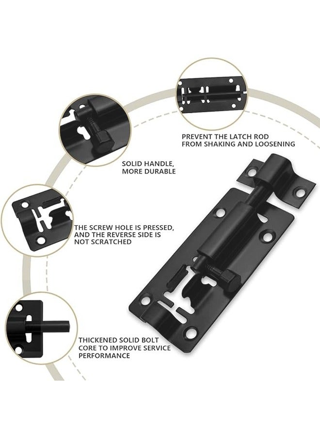 Slide Barrel Bolt Latch Sliding Latch Lock Stainless Steel  Lock Padlock Latches Heavy Duty Barrel Bolts Safety Door Lock Padlock Latches Heavy Duty Bolts Safety Door Lock for Door Security Black  - Image 2