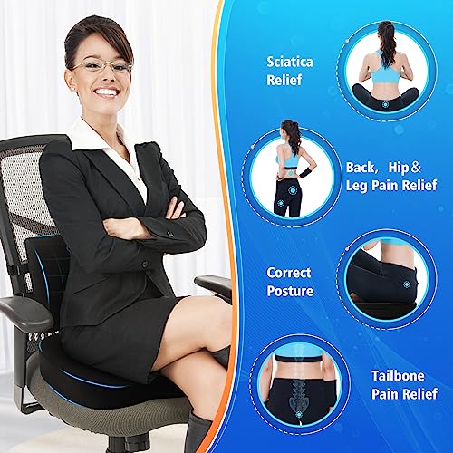 CushZone Seat Cushion, Lumbar Support Pillow with Adjustable Strap-Chair Cushions for Sciatica Pain Relief-with Washable Cover for Car, Travel and Wheelchair, Black, X-Large - Image 2