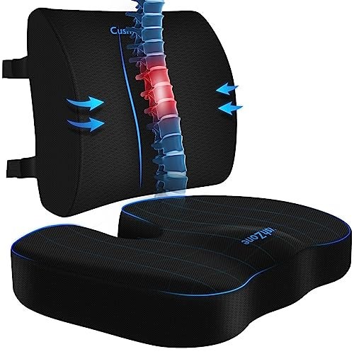 CushZone Seat Cushion, Lumbar Support Pillow with Adjustable Strap-Chair Cushions for Sciatica Pain Relief-with Washable Cover for Car, Travel and Wheelchair, Black, X-Large - Image 1