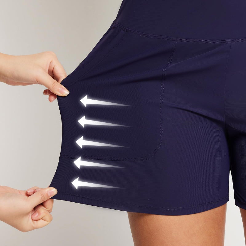 baleaf Women's Swim Shorts Tummy Control Modest Swimsuits Bathing Suit Bottoms 5" Board Shorts Beach Trunks with Pockets Dark Blue L - Image 5