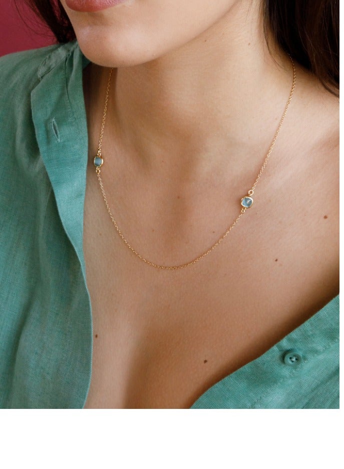 فارما قلادة مع الكوارتز الفيروزي قابل للتعديل مطلي بالذهب عيار 18 - Image 2