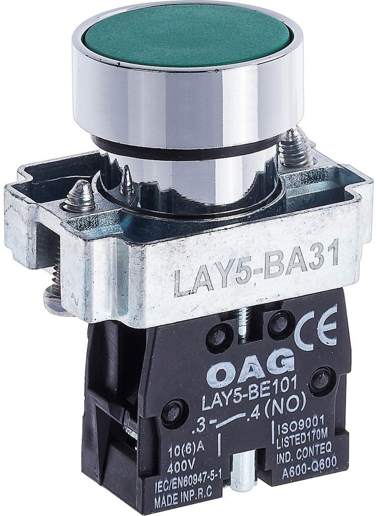 Oag 22 mm Start Green Button Metal 
