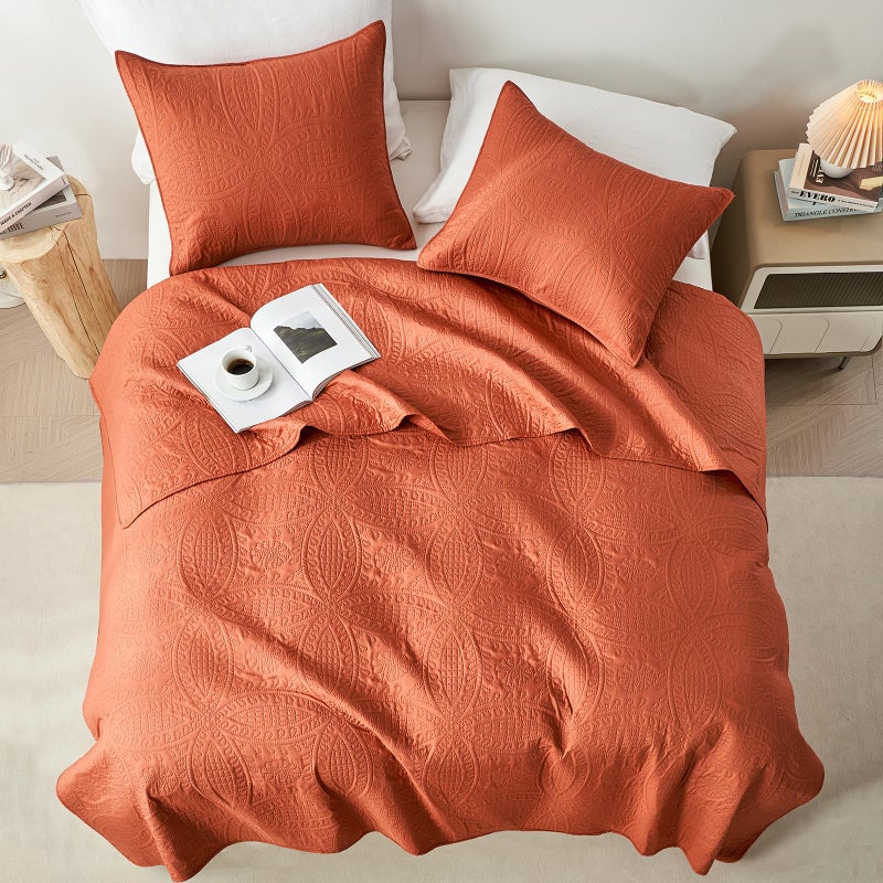 akkialla Queen Quilt Bedding Set,Burnt Orange Ultrasonic Full/Queen Quilt Set,Lightweight Soft Bedspread Coverlet,Modern Style Coin Pattern Bed Cover for All Seasons,3 Piece(1 Quilt,2 Pillow Shams) - Image 3