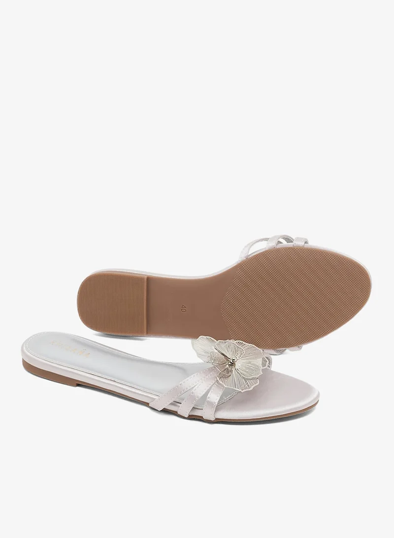 Khizana SILVER Floral Detail Metallic Flat Sandals for Women | Best Price UAE