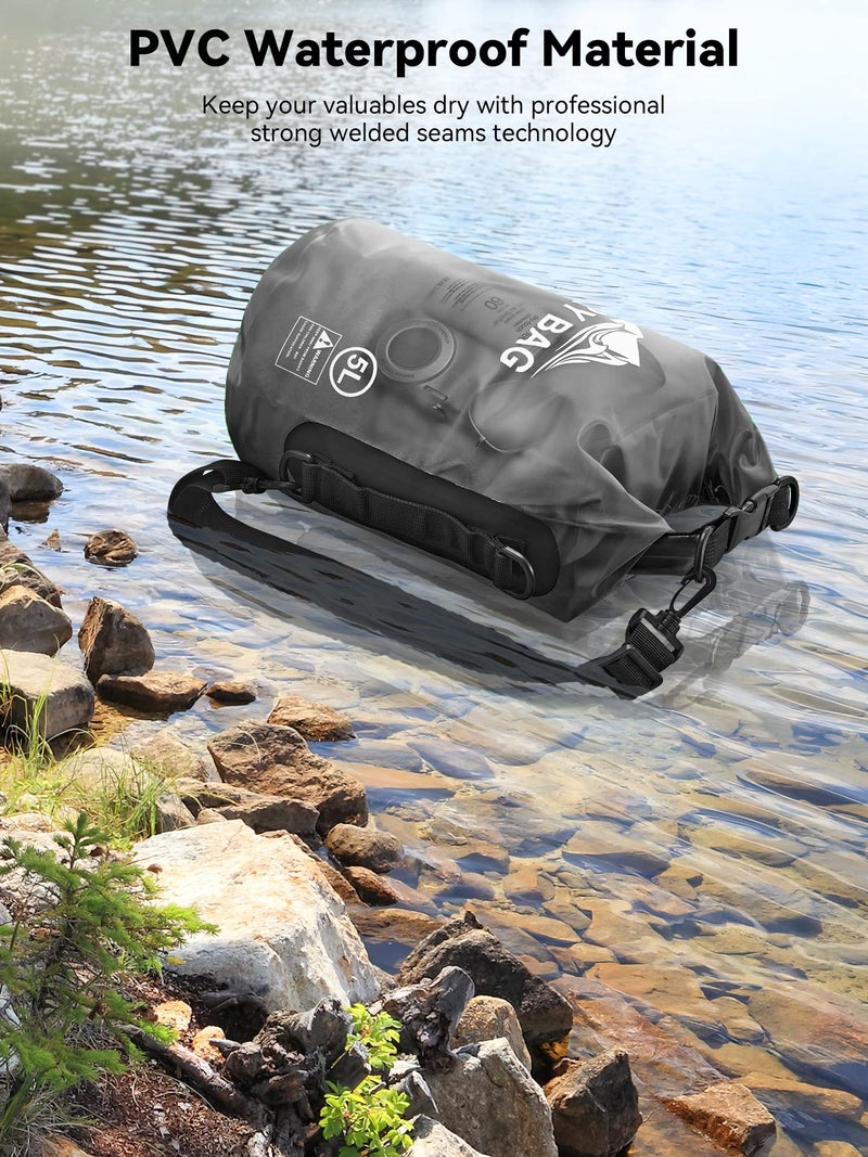 HEETA Dry Bag Waterproof for Women Men, Roll Top Lightweight Dry Storage Bag Backpack with Phone Case for Travel Swimming Boating Kayaking Paddle Board Camping Beach Accessories (Transparent Black,5L) - Image 3