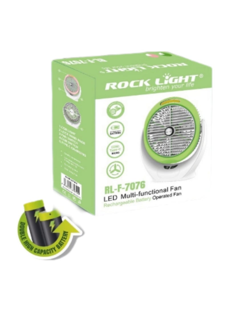 ROCK LIGHT 8" LED Multi-Functional Fan RL-F-7076, Rechargeable Battery-Operated Portable Fan with COB Light, 2400 MAH Lithium Battery, TYPE-C & USB Micro Charging - Image 3
