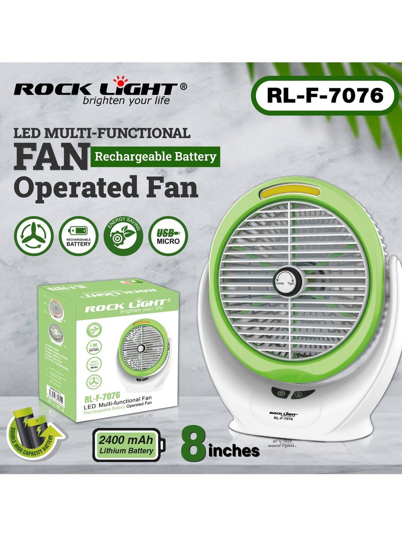 ROCK LIGHT 8" LED Multi-Functional Fan RL-F-7076, Rechargeable Battery-Operated Portable Fan with COB Light, 2400 MAH Lithium Battery, TYPE-C & USB Micro Charging - Image 2