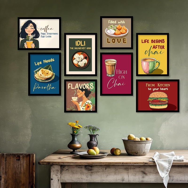 kotart Premium Wall Art Retro Theme Cooking Food Kitchen Quotes Wall Poster with Frame Bar Lounge Restaurant Kitchen Decoration Items Caf Wall Dcor Set of 8 Art 2 Small 10x13 or 10x10 inch Framed - Image 5