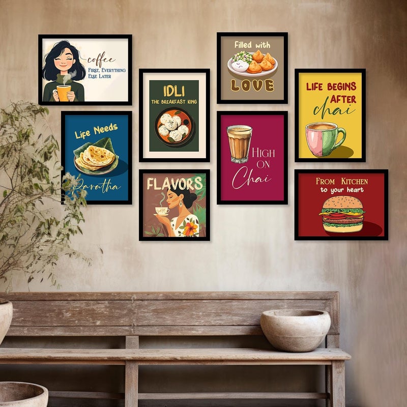 kotart Premium Wall Art Retro Theme Cooking Food Kitchen Quotes Wall Poster with Frame Bar Lounge Restaurant Kitchen Decoration Items Caf Wall Dcor Set of 8 Art 2 Small 10x13 or 10x10 inch Framed - Image 1