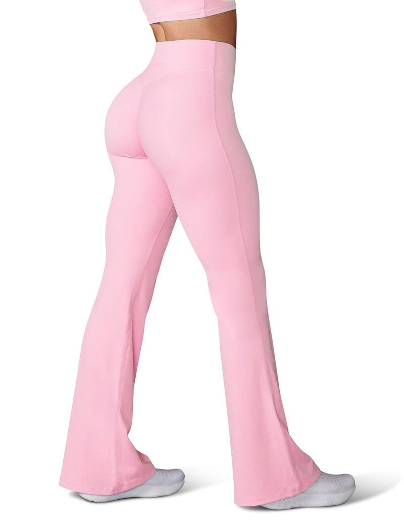 HEGALY Women's Flare Yoga Pants - Crossover Flare Leggings Buttery Soft High Waisted Workout Casual Bootcut Pants Bright Pink - Image 1
