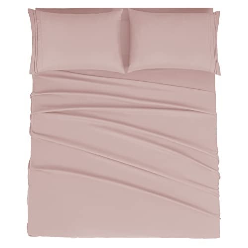 Mejoroom King Size Bed Sheet Set - Hotel Luxury 1800 Bedding Sheets & Pillowcases - 16" Deep Pocket Fitted Sheet, Soft, Breathable, Wrinkle & Fade Resistant - 4 Piece(King, Dusty Pink) - Image 1