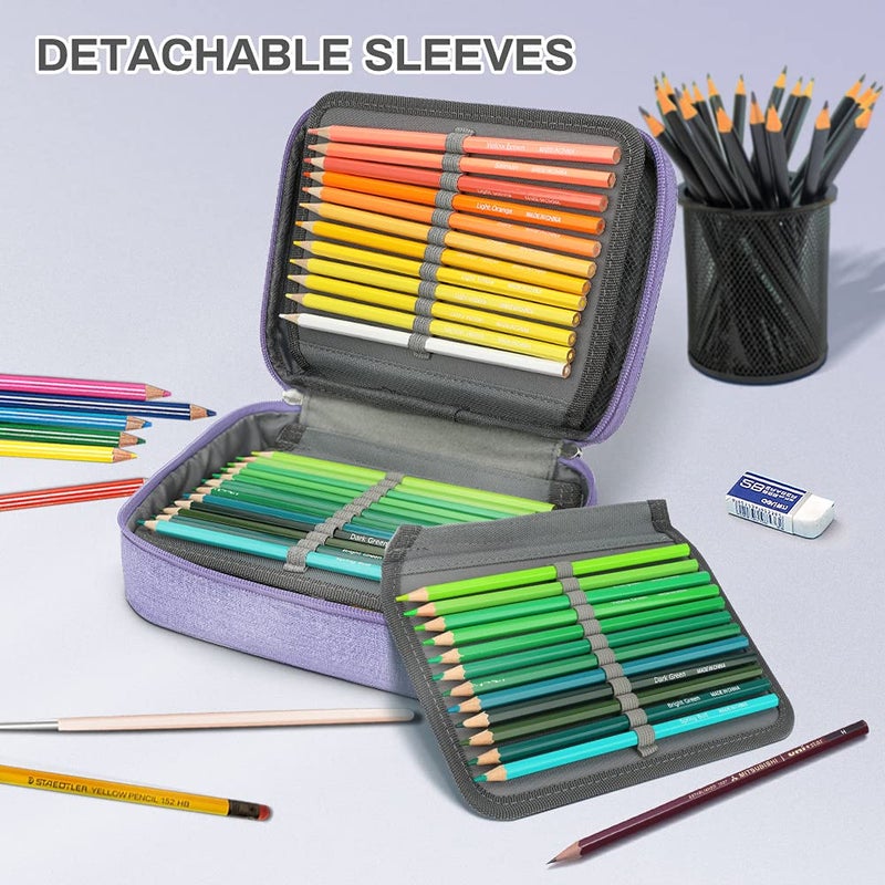 Number-one Large Capacity Pencil Case, 72 Slots Colored Pencil Pouch Bag Portable Pencil Holder Stationery Organizer with Compartments for Office and Travel, Purple - Image 2