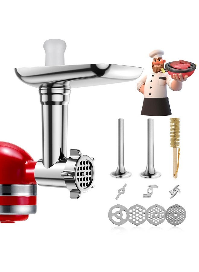 GuanQiao Metal Food Grinder Attachments for KitchenAid Stand Mixers, Meat Grinder, Sausage Stuffer, Perfect Mixer Attachment for KitchenAid Mixers, 15pcs Meat Grinder Accessories Set, Silver  - Image 1