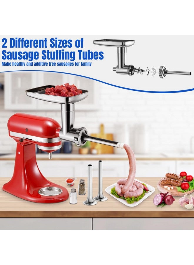 GuanQiao Metal Food Grinder Attachments for KitchenAid Stand Mixers, Meat Grinder, Sausage Stuffer, Perfect Mixer Attachment for KitchenAid Mixers, 15pcs Meat Grinder Accessories Set, Silver  - Image 3