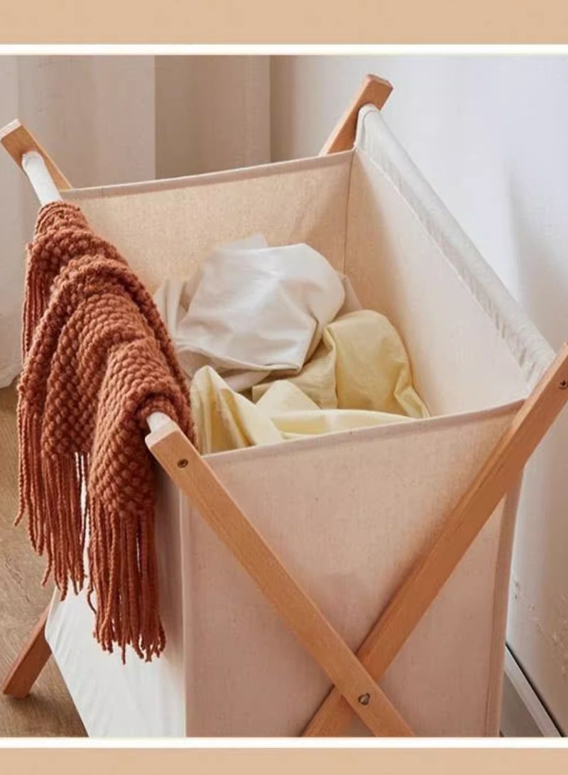 Living Bamboo Laundry Sorting Basket with Lid, Portable Foldable Laundry Basket with Wooden Frame  - Image 1