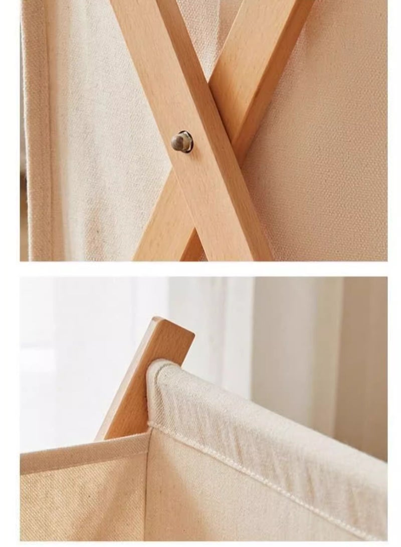 Living Bamboo Laundry Sorting Basket with Lid, Portable Foldable Laundry Basket with Wooden Frame  - Image 3