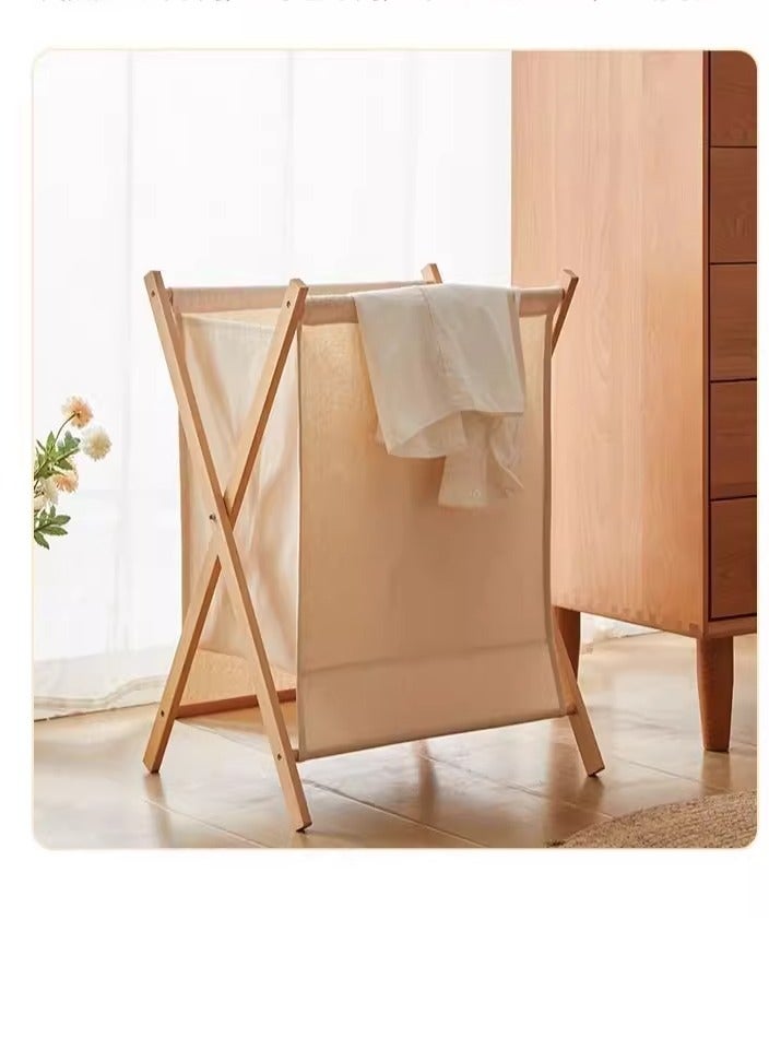 Living Bamboo Laundry Sorting Basket with Lid, Portable Foldable Laundry Basket with Wooden Frame  - Image 5