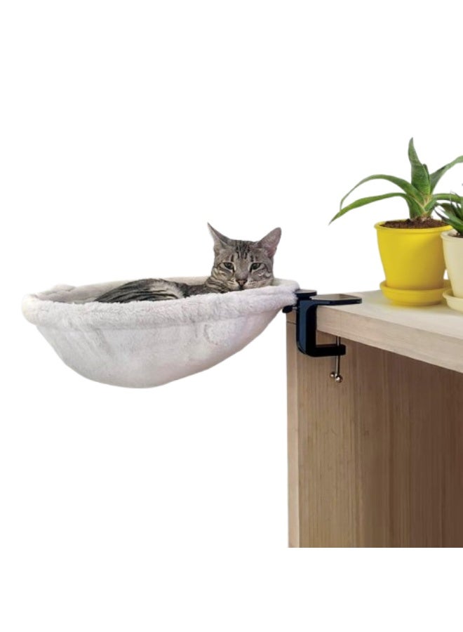 Solerconm Adjustable Cat Desk Hammock Bed | Soft Faux Fur Cushion with Steel Frame | Supports up to 50lbs | Indoor Cat Furniture - Image 1