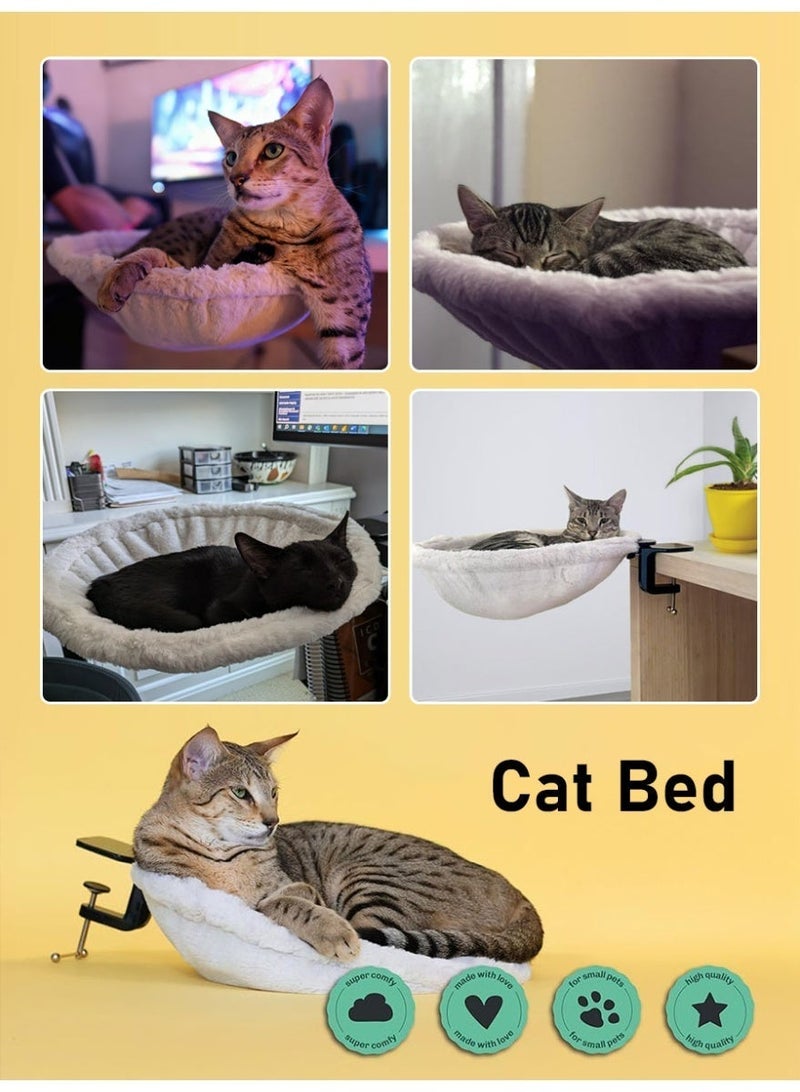 Solerconm Adjustable Cat Desk Hammock Bed | Soft Faux Fur Cushion with Steel Frame | Supports up to 50lbs | Indoor Cat Furniture - Image 5