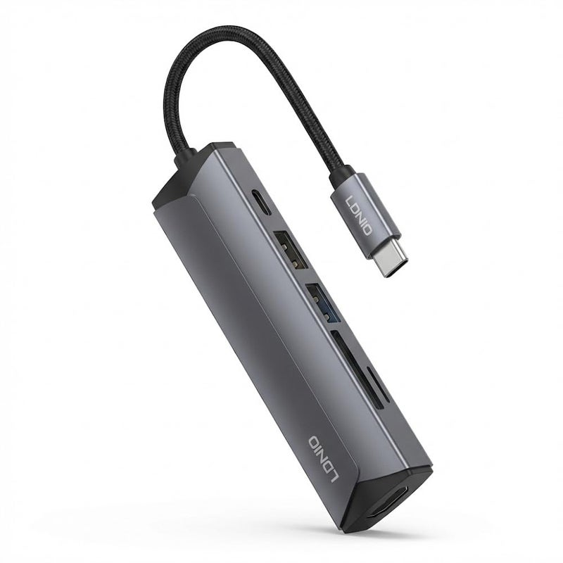 DS-56H 6 in 1 Type C Hub Supports 4K and PD 100W Fast Charging - HDMI, USB 3.0, Card Reader - 17cm Cable