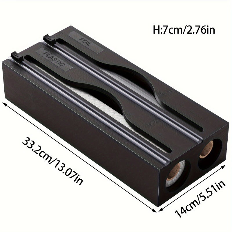 1pc 2 in 1 Wrap Dispenser with Cutter And Labels, Bamboo Plastic Wrap, Aluminum Foil And Wax Paper Dispenser for Kitchen Drawer, Bamboo Roll Organizer Holder, Black Wrap Dispenser, White Wrap Dispenser - Image 1