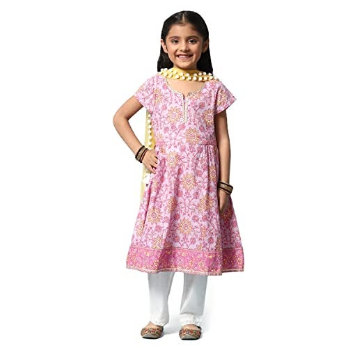 BIBA Printed Cotton Straight Fit Girls Kurta Palazzo Dupatta Set (LILAC, 8-9 Y) - Image 2