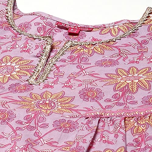 BIBA Printed Cotton Straight Fit Girls Kurta Palazzo Dupatta Set (LILAC, 8-9 Y) - Image 3