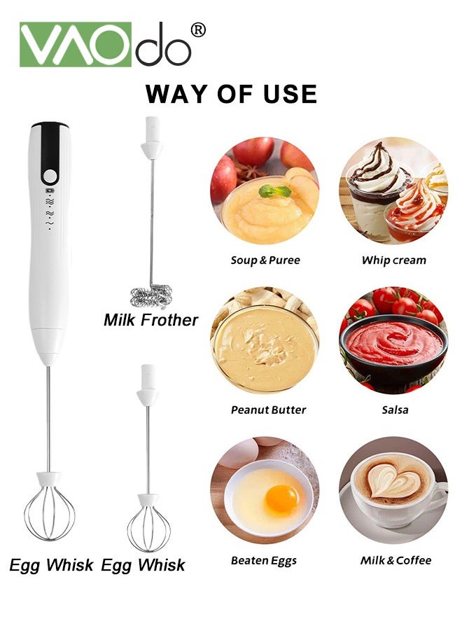 Milk Frother Handheld Coffee Art Set with Milk Frother Pitcher Latte Art Pen Coffee Stencils Mini Hand Blender with Holder White