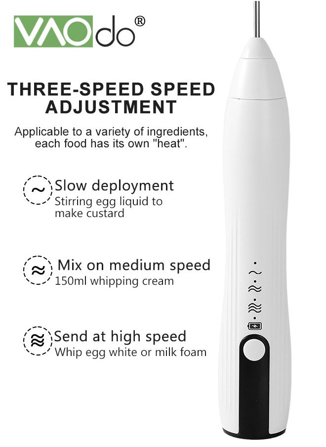 Milk Frother Handheld Coffee Art Set with Milk Frother Pitcher Latte Art Pen Coffee Stencils Mini Hand Blender with Holder White