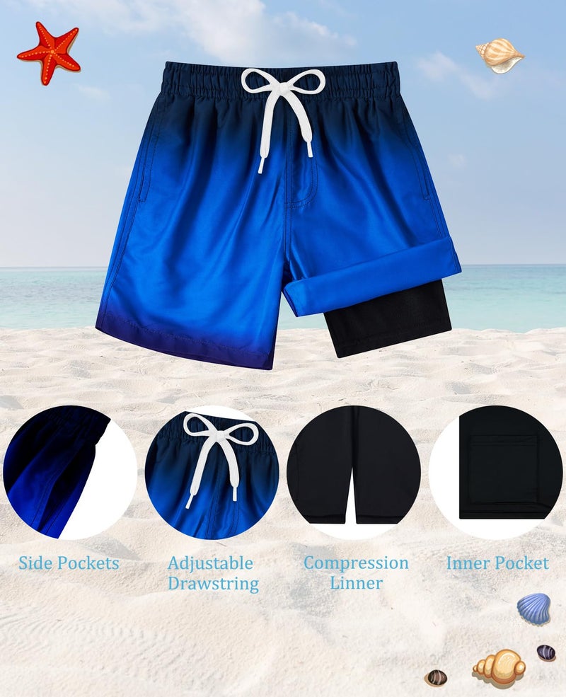 Cozople Boys Swim Trunks with Compression Liner Blue Quick Dry Beach Boardshorts Summer Swimsuit Lightweight Tie Dye Swim Shorts Breathable Swimwear - Image 4