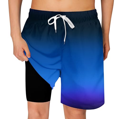 Cozople Boys Swim Trunks with Compression Liner Blue Quick Dry Beach Boardshorts Summer Swimsuit Lightweight Tie Dye Swim Shorts Breathable Swimwear - Image 1