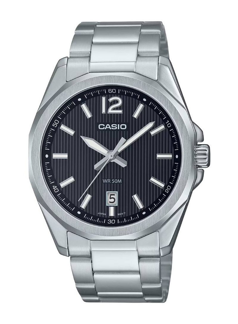 CASIO ساعة يد رجالية كوارتز بقرص أسود من الفولاذ المقاوم للصدأ MTP-E725D-1AVDF - Image 1