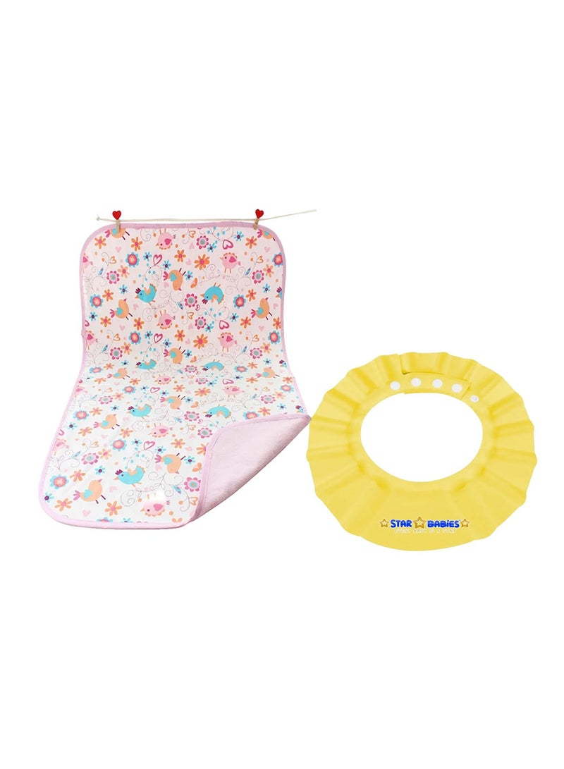 STAR BABiES ستار بيبيز - عبوة كومبو مكونة من قطعتين - غطاء استحمام قابل للتعديل مع حصائر تغيير قابلة لإعادة الاستخدام - وردي - Image 1