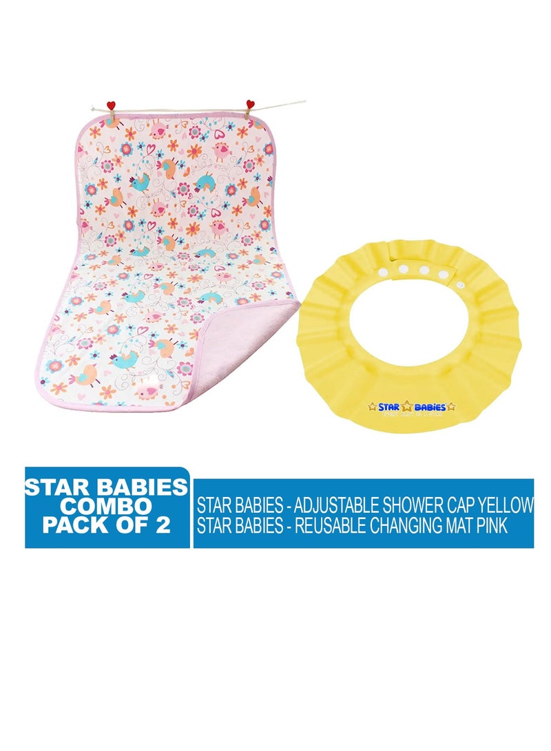 STAR BABiES ستار بيبيز - عبوة كومبو مكونة من قطعتين - غطاء استحمام قابل للتعديل مع حصائر تغيير قابلة لإعادة الاستخدام - وردي - Image 2