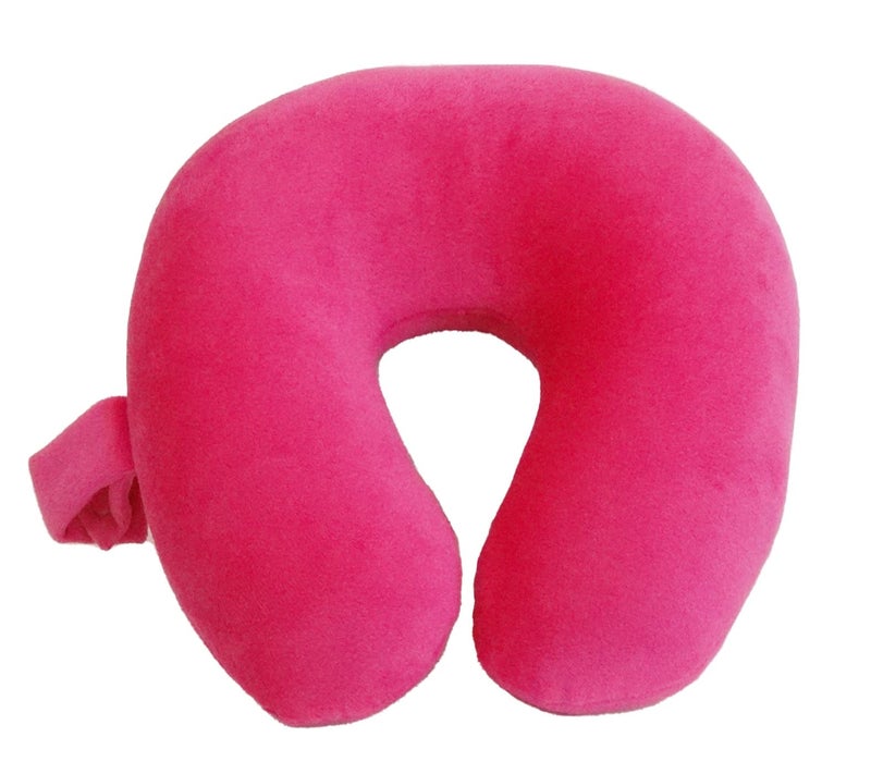 Wolf Essentials Kids Travel Neck Pillow - Cozy Soft Microfiber, Compact Design for Airplane, Car Seat, or Toddler Travel Support â€“ Pink - Image 1
