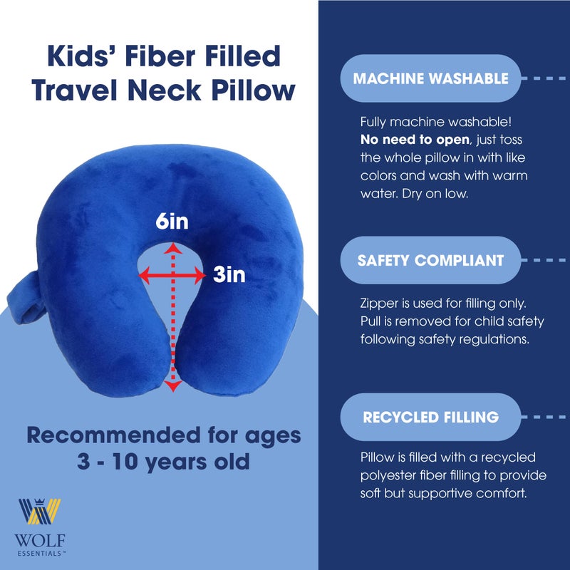 Wolf Essentials Kids Travel Neck Pillow - Cozy Soft Microfiber, Compact Design for Airplane, Car Seat, or Toddler Travel Support â€“ Pink - Image 4