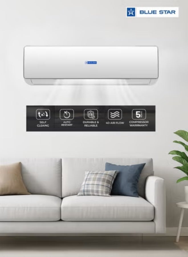 Bluestar مكيف هواء سبليت 2 طن 2 نجمة (HW24CXYFB3-01) | ضاغط دوار، تبريد عالي الكفاءة، طلاء أزرق مضاد للتآكل، إعادة تشغيل تلقائية، غاز تبريد R410A - Image 3