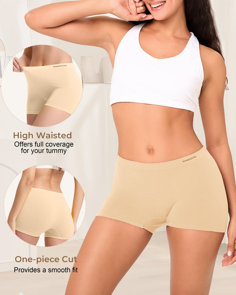 BAMBOO COOL Seamless Boyshort Underwear for Women Mid Waist Stretchy Panties Moisture Wicking Boxer Briefs 5 Pack - Image 3