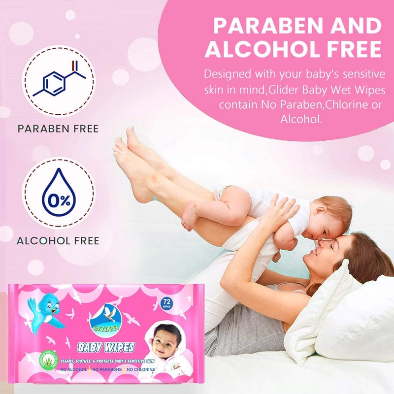 GLIDER Baby Wipes with Aloe Vera,Vitamin E & Mild Fragrance for Baby's Sensitive Skin (Pack of 2 (144 Wipes)) - Image 2