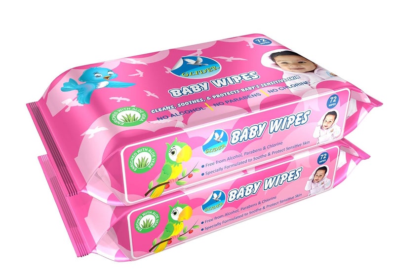 GLIDER Baby Wipes with Aloe Vera,Vitamin E & Mild Fragrance for Baby's Sensitive Skin (Pack of 2 (144 Wipes)) - Image 1