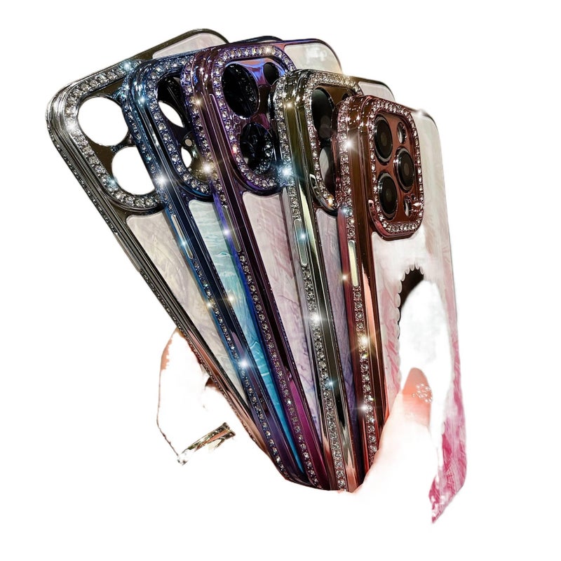 MS غطاء واقي بPC لـ iPhone 12 مع تصميم عرق اللؤلؤ وسطح مرآة مع أحجار الراين الماسية باللون أسود مع مرآة بتفاصيل مرصعة باللون الأسود - Image 5