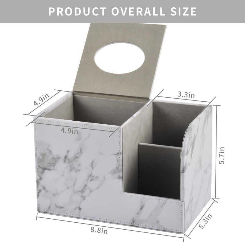 XNONE PU Leather Tissue Box Cover Square-Multifunctional Bathroom Tissue Box Holder/Organizer with 2-Compartment,Remote Control Holder,Decorative Tissue Box Covers Cube,Home Office Desktop Storage box,White - Image 2