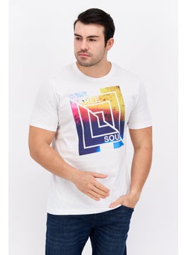Men Crew Neck Short Sleeve Graphic Print Troon T-Shirt, White Combo