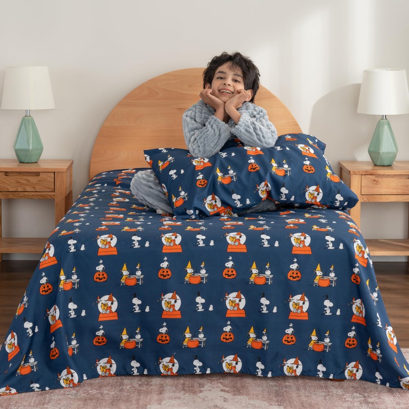 Berkshire Blanket Berkshire Blanket Peanuts Kids Sheet Set Full Size - 4 Pieces Cute Character Snoopy Printed Soft Microfiber Bed Sheets Halloween Magic Potions Sheet Navy  - Image 4