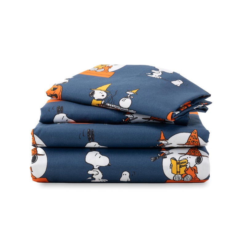 Berkshire Blanket Berkshire Blanket Peanuts Kids Sheet Set Full Size - 4 Pieces Cute Character Snoopy Printed Soft Microfiber Bed Sheets Halloween Magic Potions Sheet Navy  - Image 1